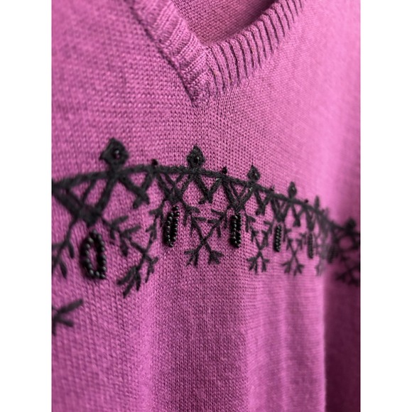 CLC Vintage 90s‎ Women's Purple Wool Blend Sweater Embroidered Beaded Size Large - Picture 4 of 6